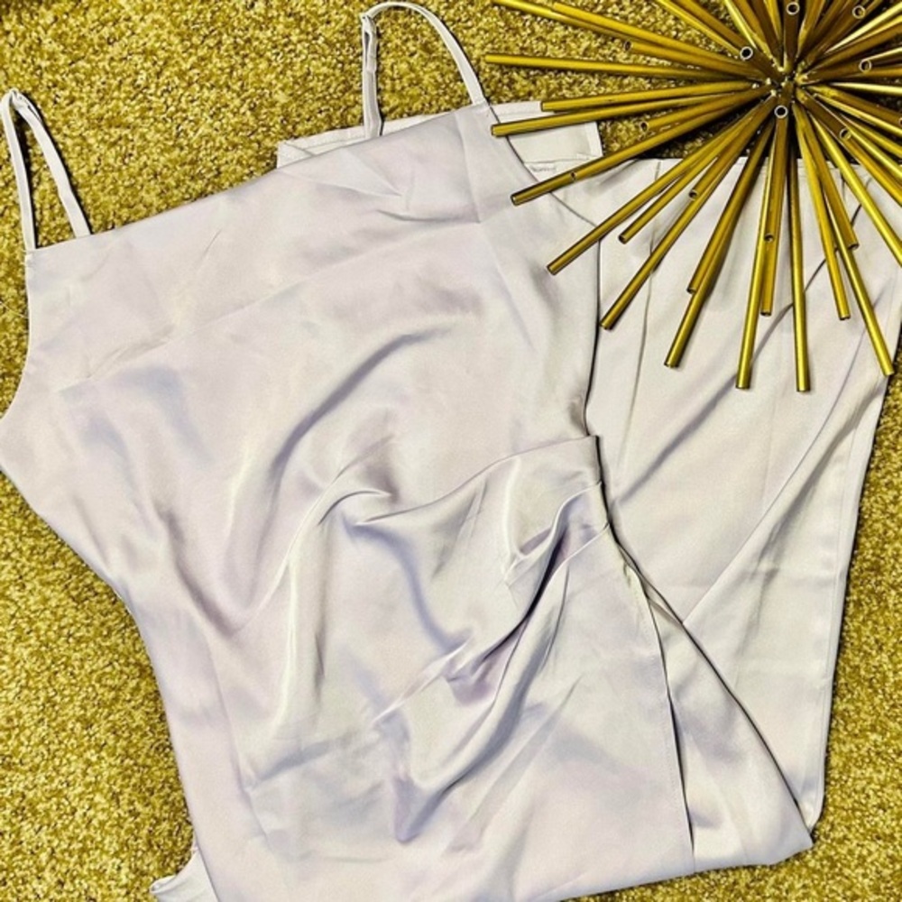 🪻NWT Lulu’s Lilac Satin Faux Wrap Slip Dress​